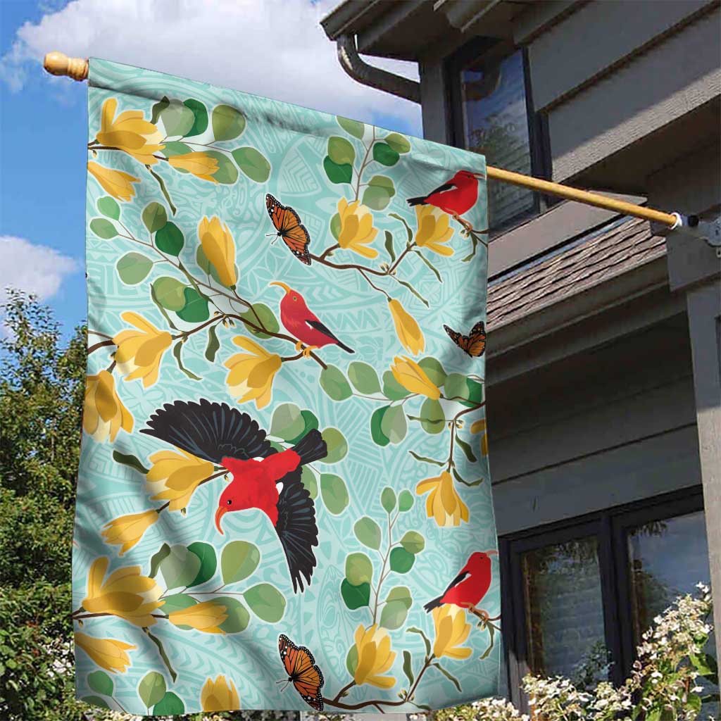 Aloha Hawaii Garden Flag I'iwi on Mamane Pastel Turquoise LT7 - Polynesian Pride