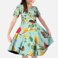 Aloha Hawaii Kid Short Sleeve Dress I'iwi on Mamane Pastel Turquoise