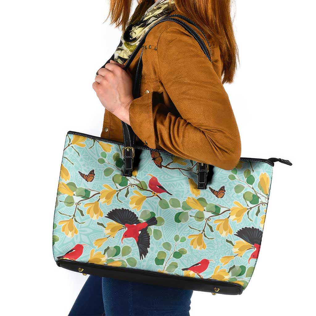 Aloha Hawaii Leather Tote Bag I'iwi on Mamane Pastel Turquoise LT7 Turquoise - Polynesian Pride