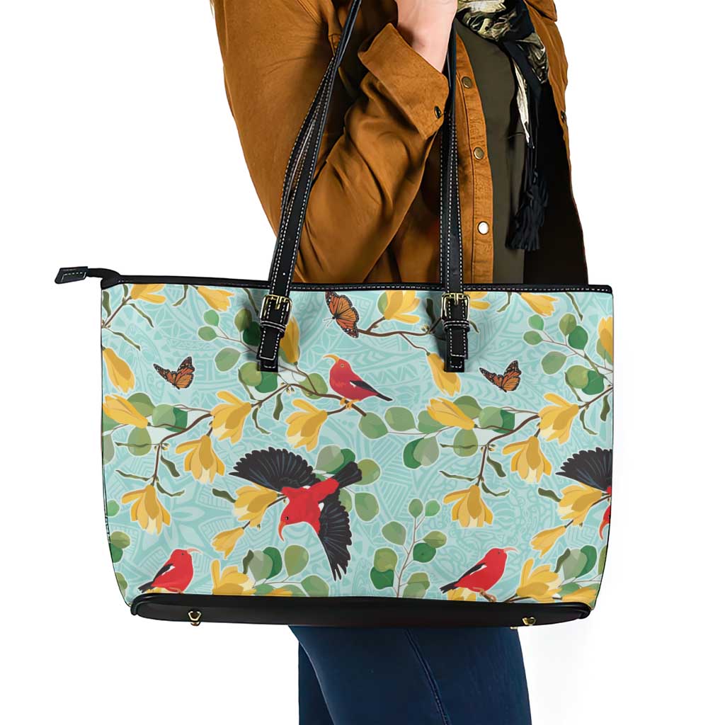 Aloha Hawaii Leather Tote Bag I'iwi on Mamane Pastel Turquoise LT7 - Polynesian Pride