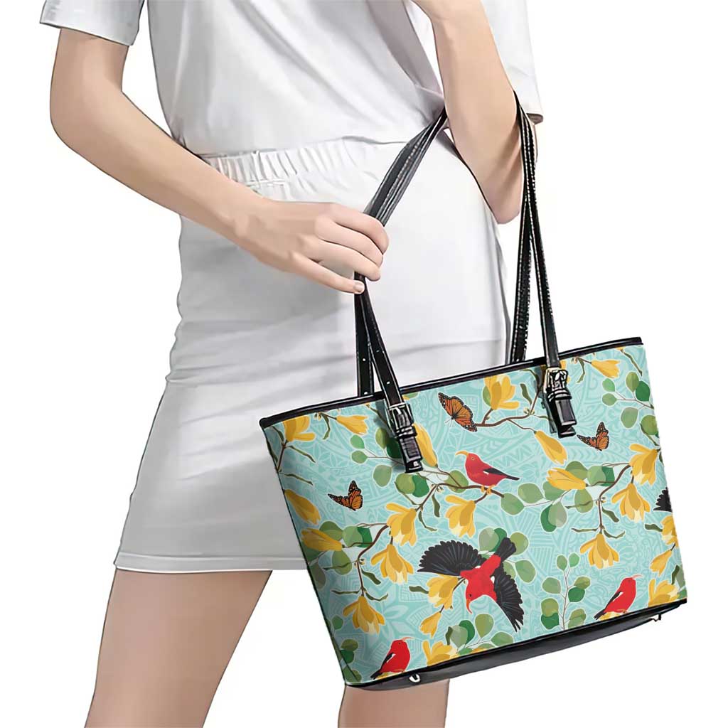 Aloha Hawaii Leather Tote Bag I'iwi on Mamane Pastel Turquoise LT7 - Polynesian Pride