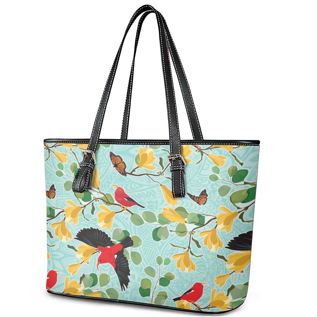 Aloha Hawaii Leather Tote Bag I'iwi on Mamane Pastel Turquoise LT7 - Polynesian Pride