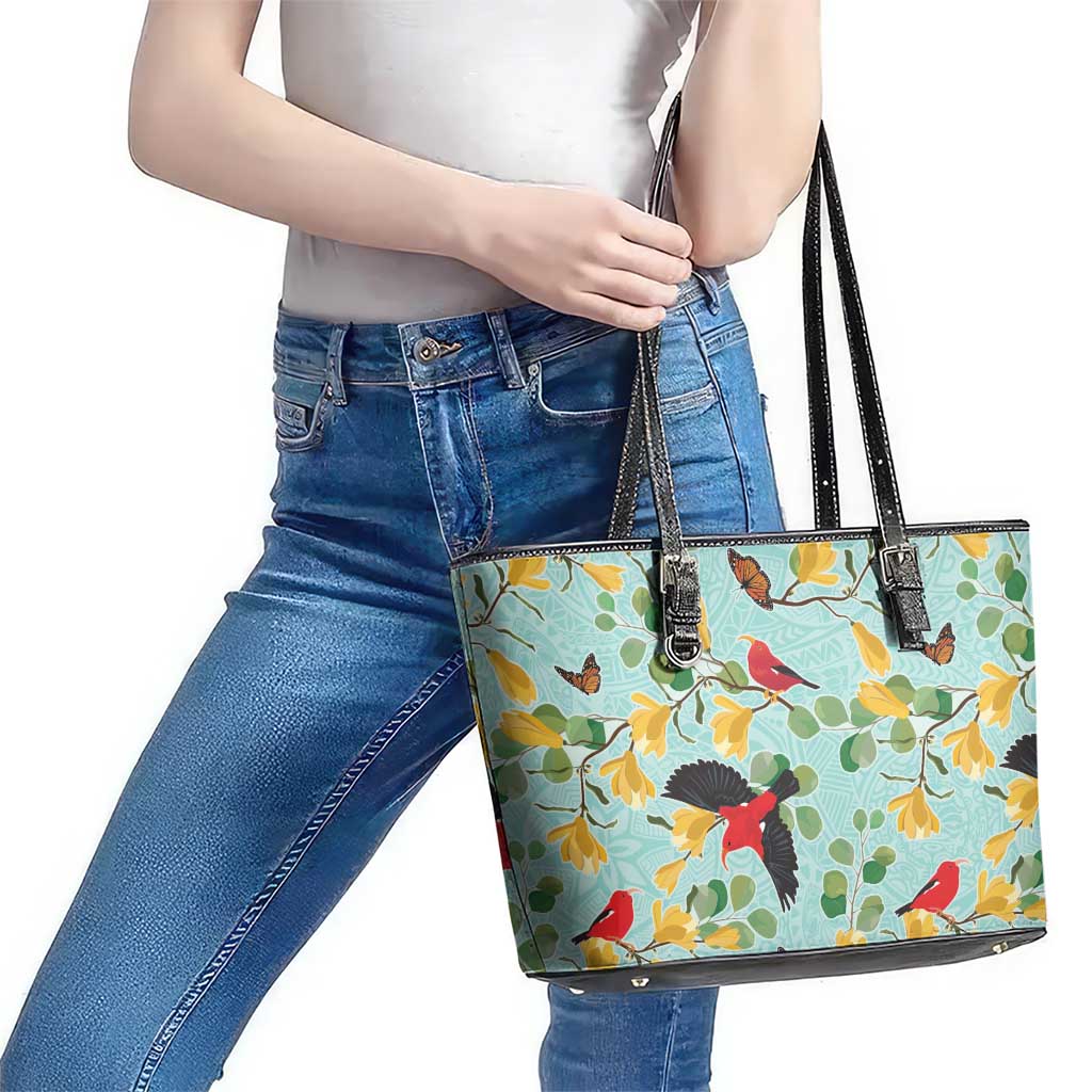Aloha Hawaii Leather Tote Bag I'iwi on Mamane Pastel Turquoise LT7 - Polynesian Pride