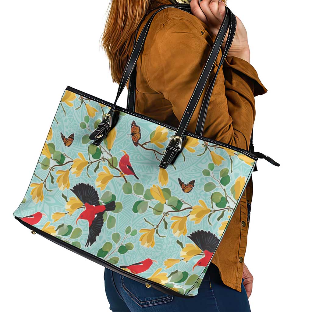 Aloha Hawaii Leather Tote Bag I'iwi on Mamane Pastel Turquoise LT7 - Polynesian Pride