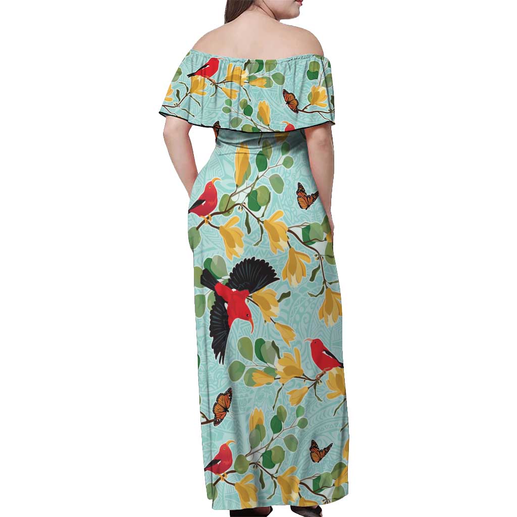 Aloha Hawaii Off Shoulder Maxi Dress I'iwi on Mamane Pastel Turquoise