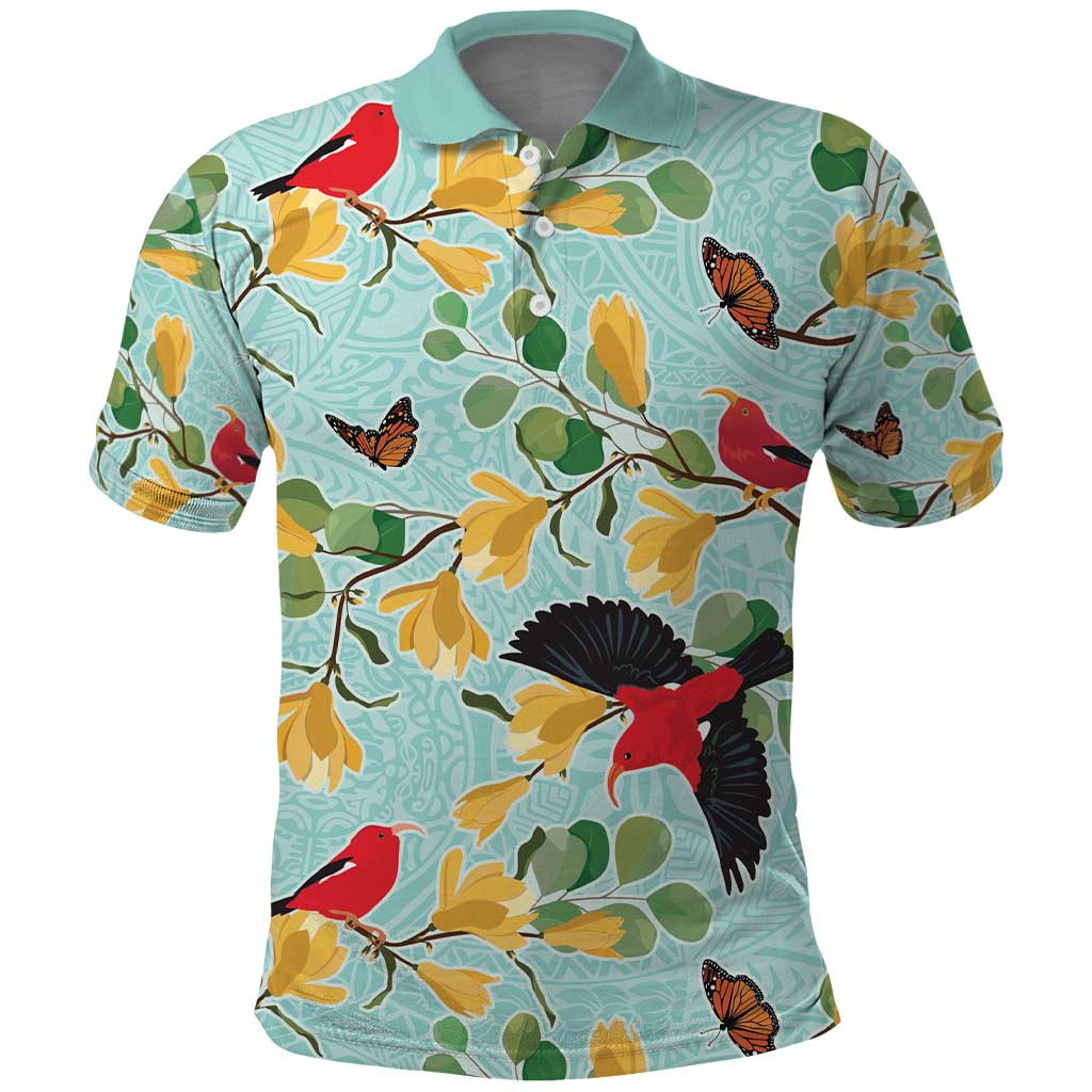 Aloha Hawaii Polo Shirt I'iwi on Mamane Pastel Turquoise