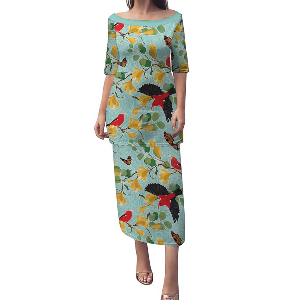 Aloha Hawaii Puletasi I'iwi on Mamane Pastel Turquoise LT7 Long Dress Turquoise - Polynesian Pride