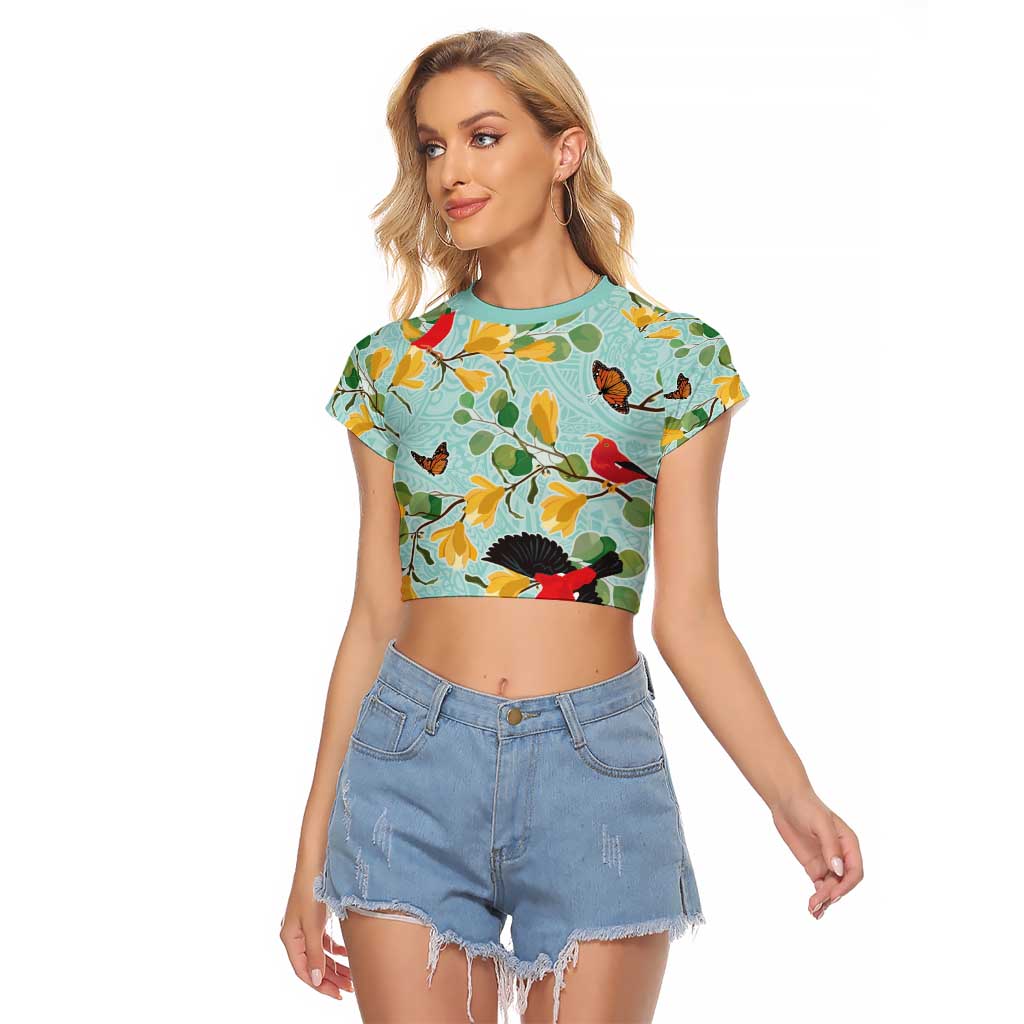 Aloha Hawaii Raglan Cropped T Shirt I'iwi on Mamane Pastel Turquoise LT7 Female Turquoise - Polynesian Pride