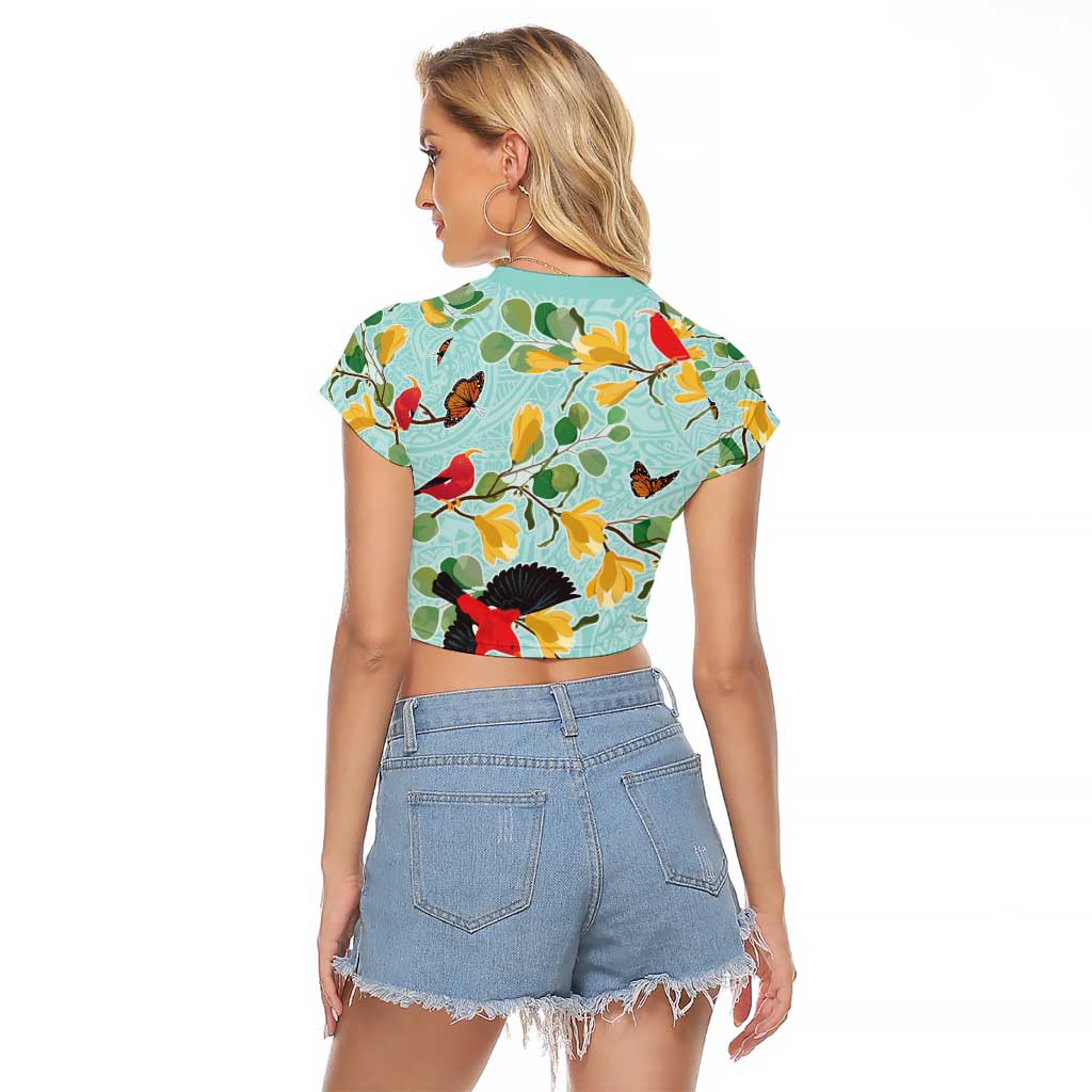 Aloha Hawaii Raglan Cropped T Shirt I'iwi on Mamane Pastel Turquoise LT7 - Polynesian Pride