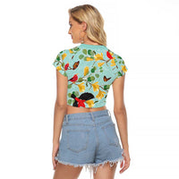 Aloha Hawaii Raglan Cropped T Shirt I'iwi on Mamane Pastel Turquoise LT7 - Polynesian Pride