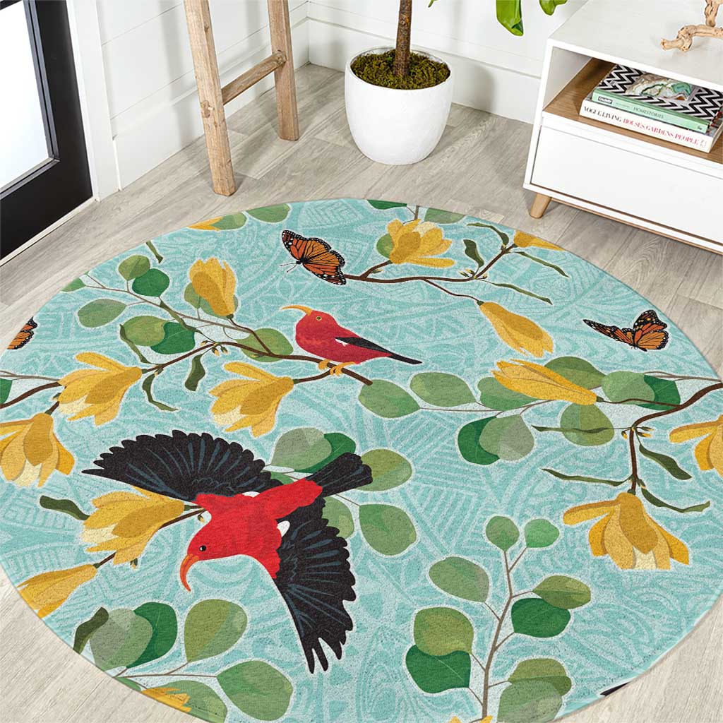Aloha Hawaii Round Carpet I'iwi on Mamane Pastel Turquoise