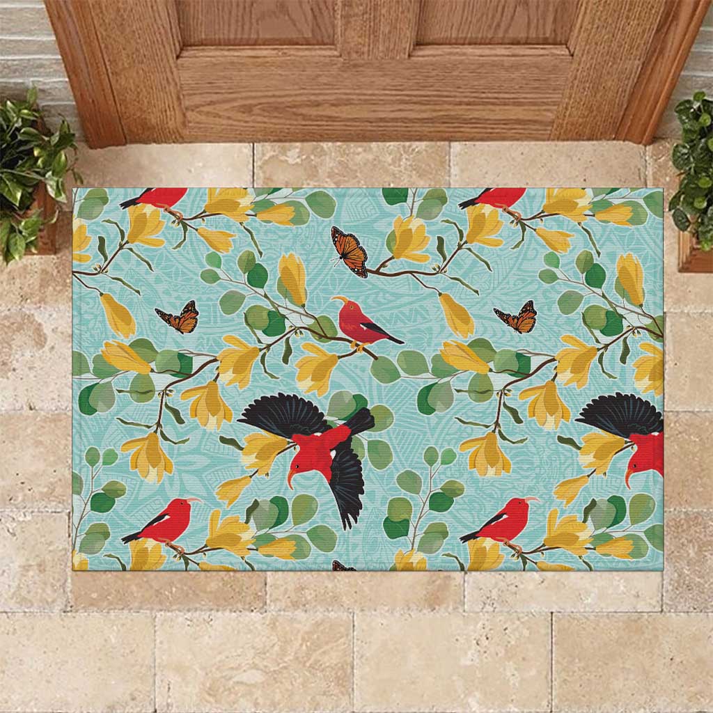 Aloha Hawaii Rubber Doormat I'iwi on Mamane Pastel Turquoise LT7 Turquoise - Polynesian Pride