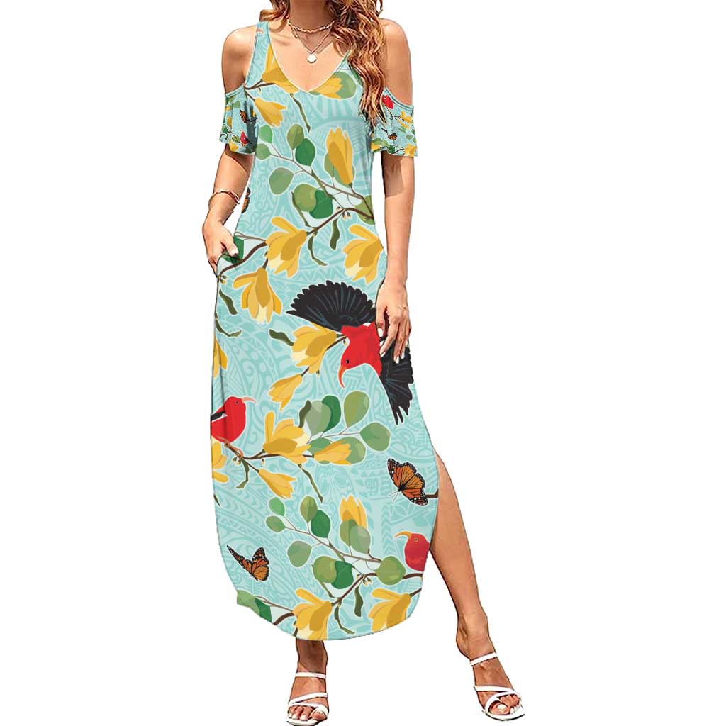 Aloha Hawaii Summer Maxi Dress I'iwi on Mamane Pastel Turquoise LT7 Women Turquoise - Polynesian Pride