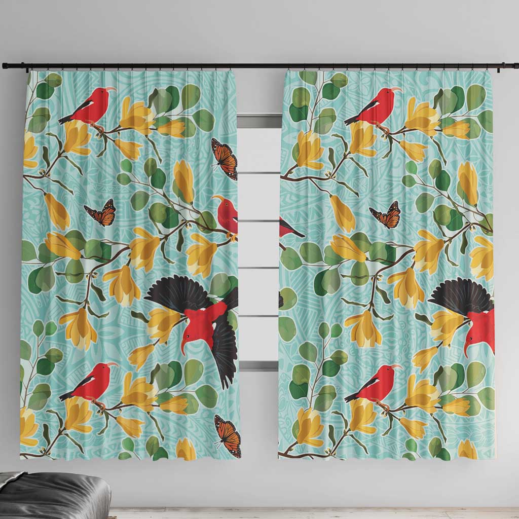 Aloha Hawaii Window Curtain I'iwi on Mamane Pastel Turquoise LT7 With Hooks Turquoise - Polynesian Pride