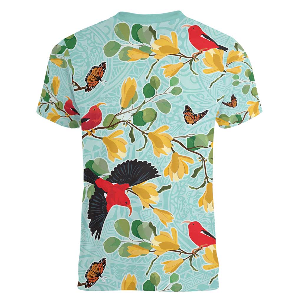 Aloha Hawaii Women V-Neck T-Shirt I'iwi on Mamane Pastel Turquoise LT7 - Polynesian Pride