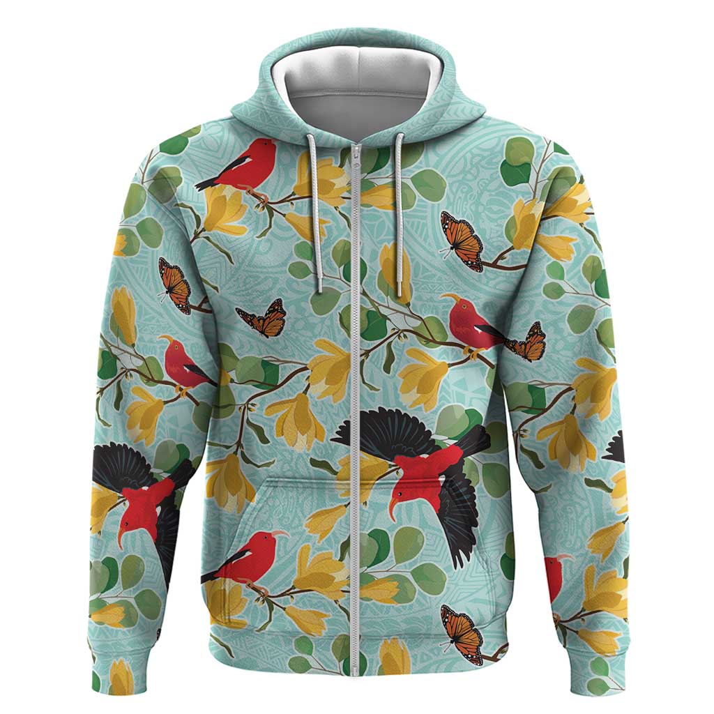 Aloha Hawaii Zip Hoodie I'iwi on Mamane Pastel Turquoise