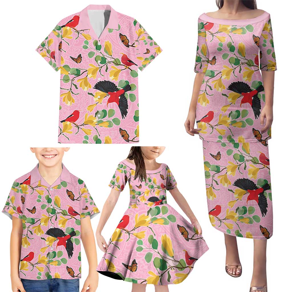 Aloha Hawaii Family Matching Puletasi and Hawaiian Shirt I'iwi on Mamane Pastel Pink