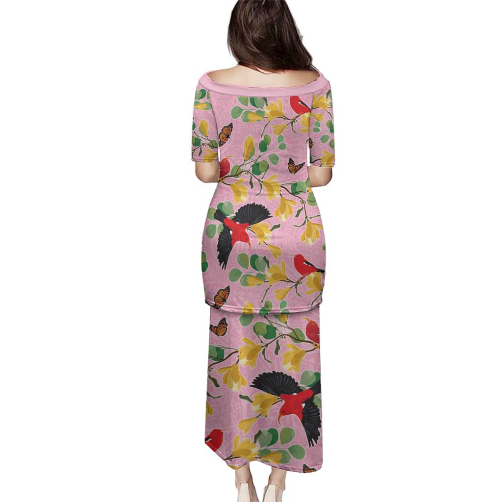 Aloha Hawaii Family Matching Puletasi and Hawaiian Shirt I'iwi on Mamane Pastel Pink