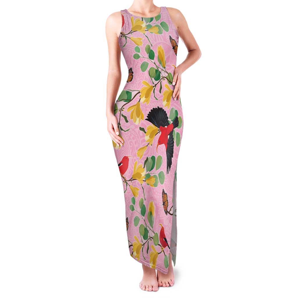 Aloha Hawaii Family Matching Tank Maxi Dress and Hawaiian Shirt I'iwi on Mamane Pastel Pink