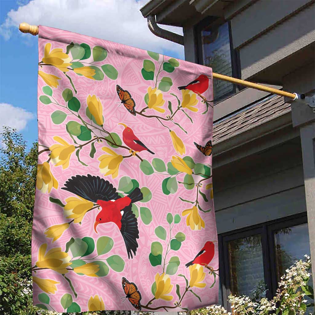 Aloha Hawaii Garden Flag I'iwi on Mamane Pastel Pink LT7 - Polynesian Pride
