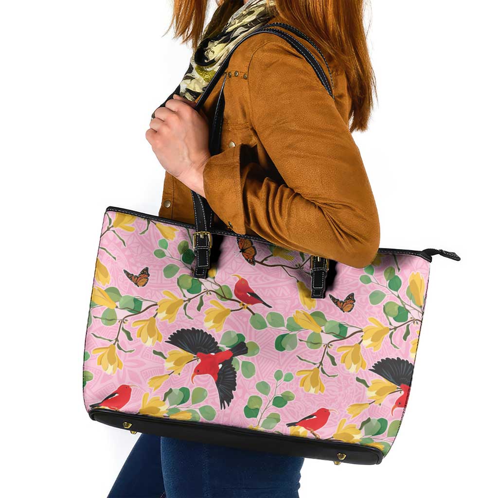 Aloha Hawaii Leather Tote Bag I'iwi on Mamane Pastel Pink LT7 Pink - Polynesian Pride