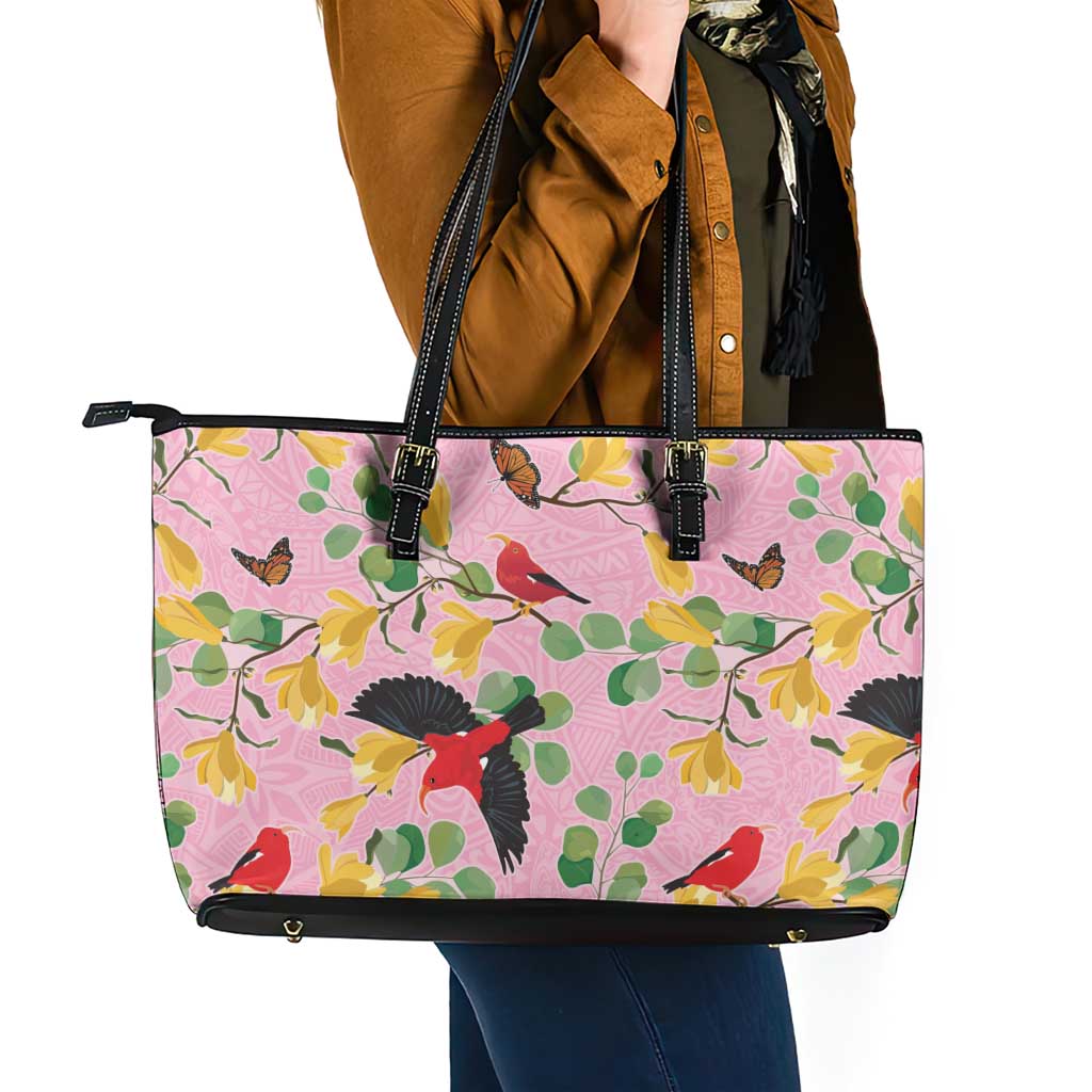 Aloha Hawaii Leather Tote Bag I'iwi on Mamane Pastel Pink LT7 - Polynesian Pride