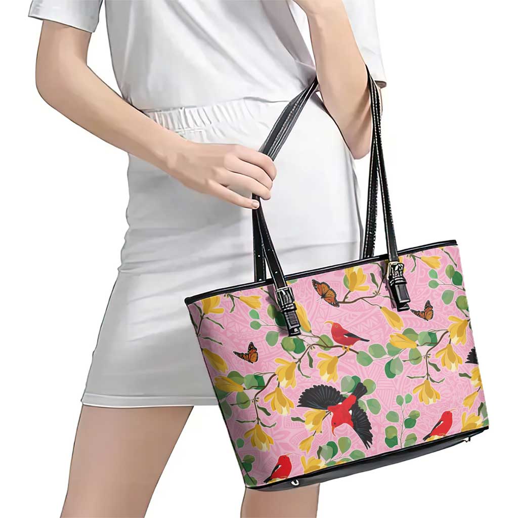 Aloha Hawaii Leather Tote Bag I'iwi on Mamane Pastel Pink LT7 - Polynesian Pride