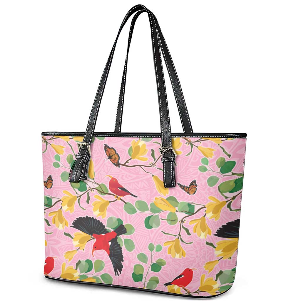 Aloha Hawaii Leather Tote Bag I'iwi on Mamane Pastel Pink LT7 - Polynesian Pride