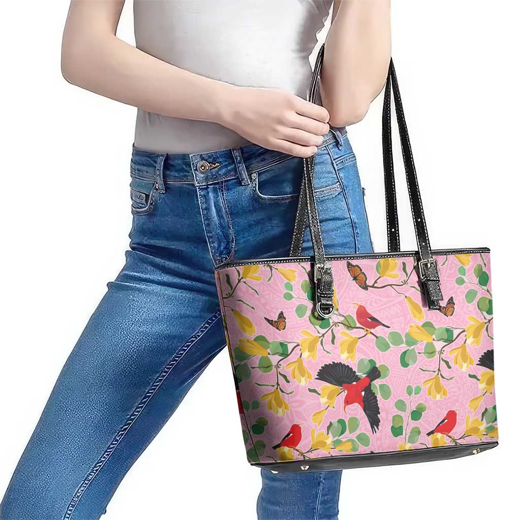 Aloha Hawaii Leather Tote Bag I'iwi on Mamane Pastel Pink LT7 - Polynesian Pride