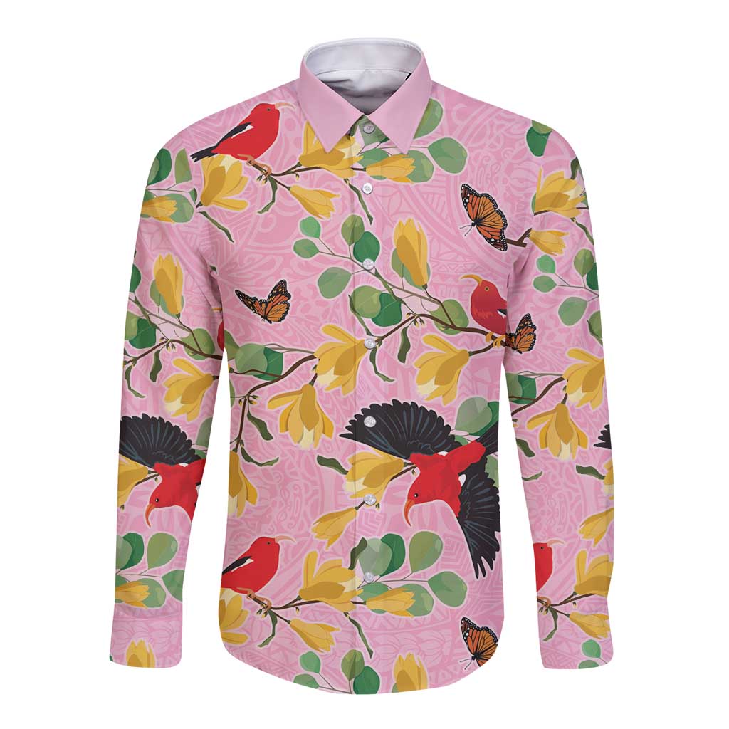 Aloha Hawaii Long Sleeve Button Shirt I'iwi on Mamane Pastel Pink