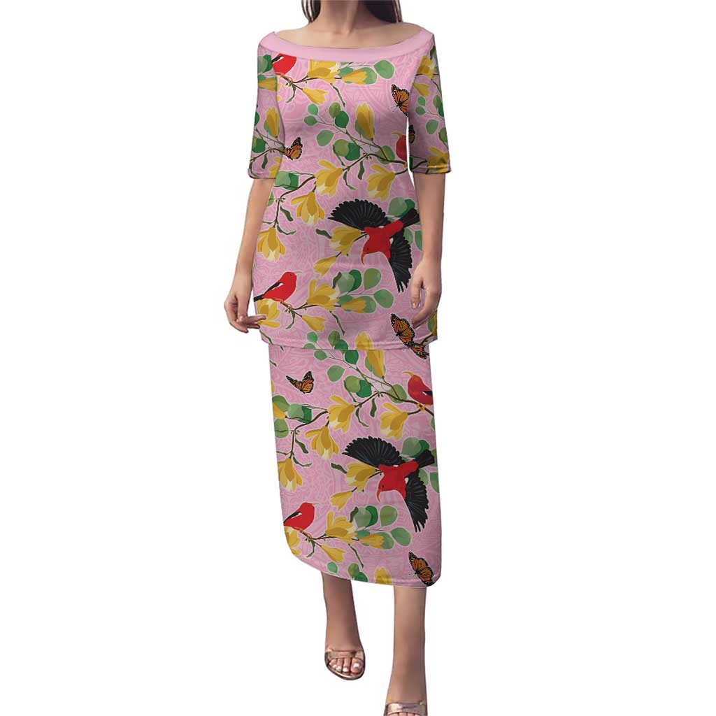 Aloha Hawaii Puletasi I'iwi on Mamane Pastel Pink LT7 Long Dress Pink - Polynesian Pride