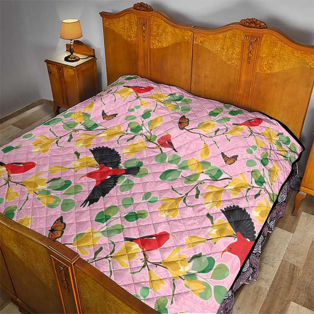 Aloha Hawaii Quilt I'iwi on Mamane Pastel Pink