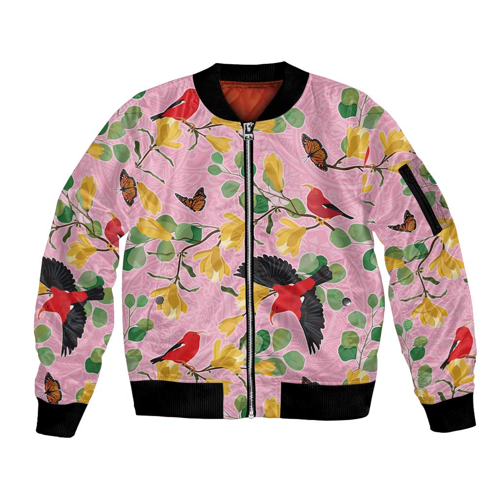 Aloha Hawaii Sleeve Zip Bomber Jacket I'iwi on Mamane Pastel Pink