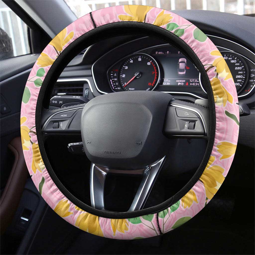Aloha Hawaii Steering Wheel Cover I'iwi on Mamane Pastel Pink LT7 - Polynesian Pride