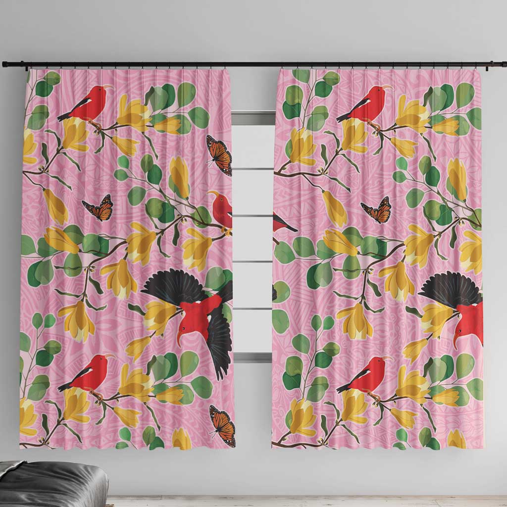 Aloha Hawaii Window Curtain I'iwi on Mamane Pastel Pink LT7 With Hooks Pink - Polynesian Pride