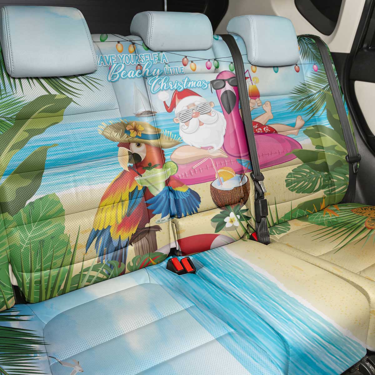 Have Yourself A Beachy Little Christmas Back Car Seat Cover with Santa Chilling - Polynesian Pride