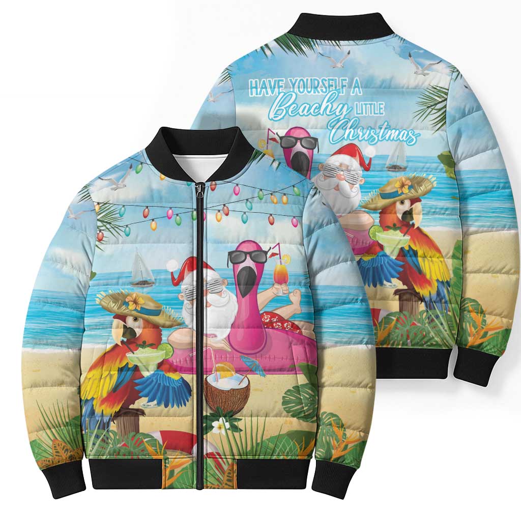 Have Yourself A Beachy Little Christmas Bomber Puffer Jacket with Santa Chilling - Polynesian Pride