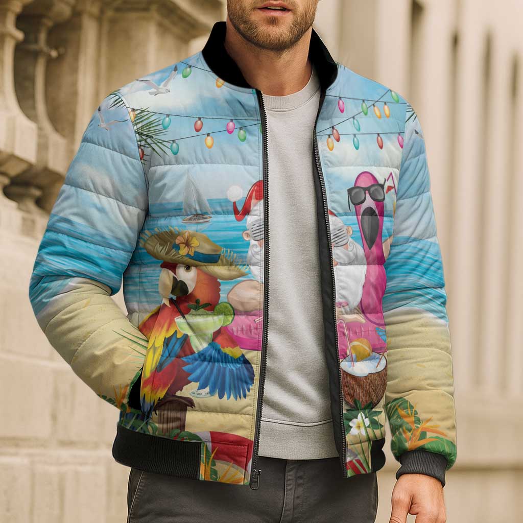 Have Yourself A Beachy Little Christmas Bomber Puffer Jacket with Santa Chilling - Polynesian Pride