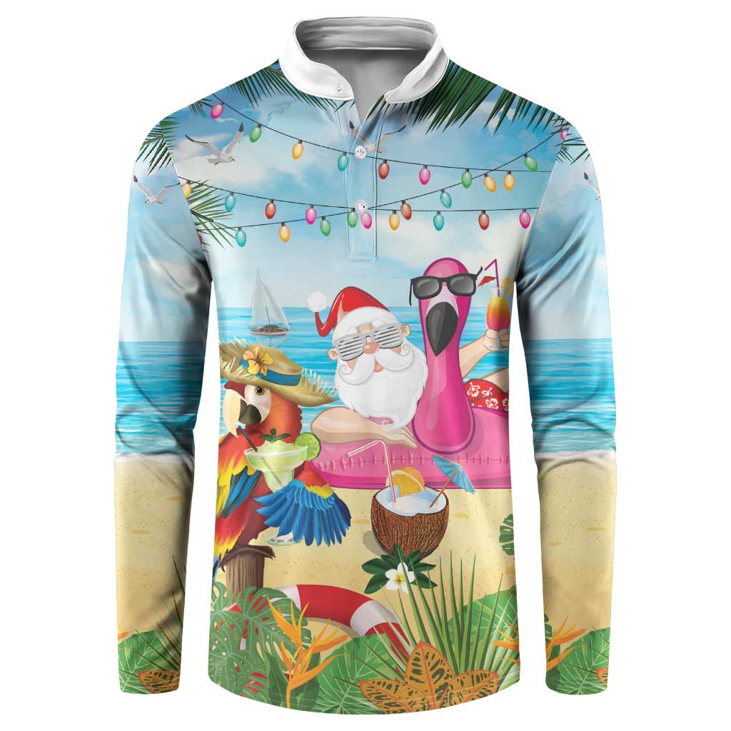 Have Yourself A Beachy Little Christmas Button Sweatshirt with Santa Chilling - Polynesian Pride