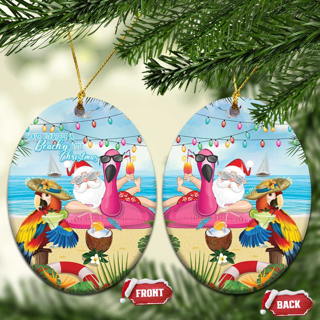 Have Yourself A Beachy Little Christmas Ceramic Ornament with Santa Chilling LT7 Oval Colorful - Polynesian Pride