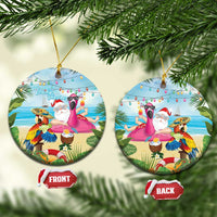 Have Yourself A Beachy Little Christmas Ceramic Ornament with Santa Chilling LT7 Circle Colorful - Polynesian Pride