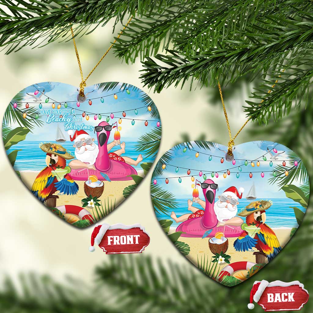 Have Yourself A Beachy Little Christmas Ceramic Ornament with Santa Chilling LT7 Heart Colorful - Polynesian Pride