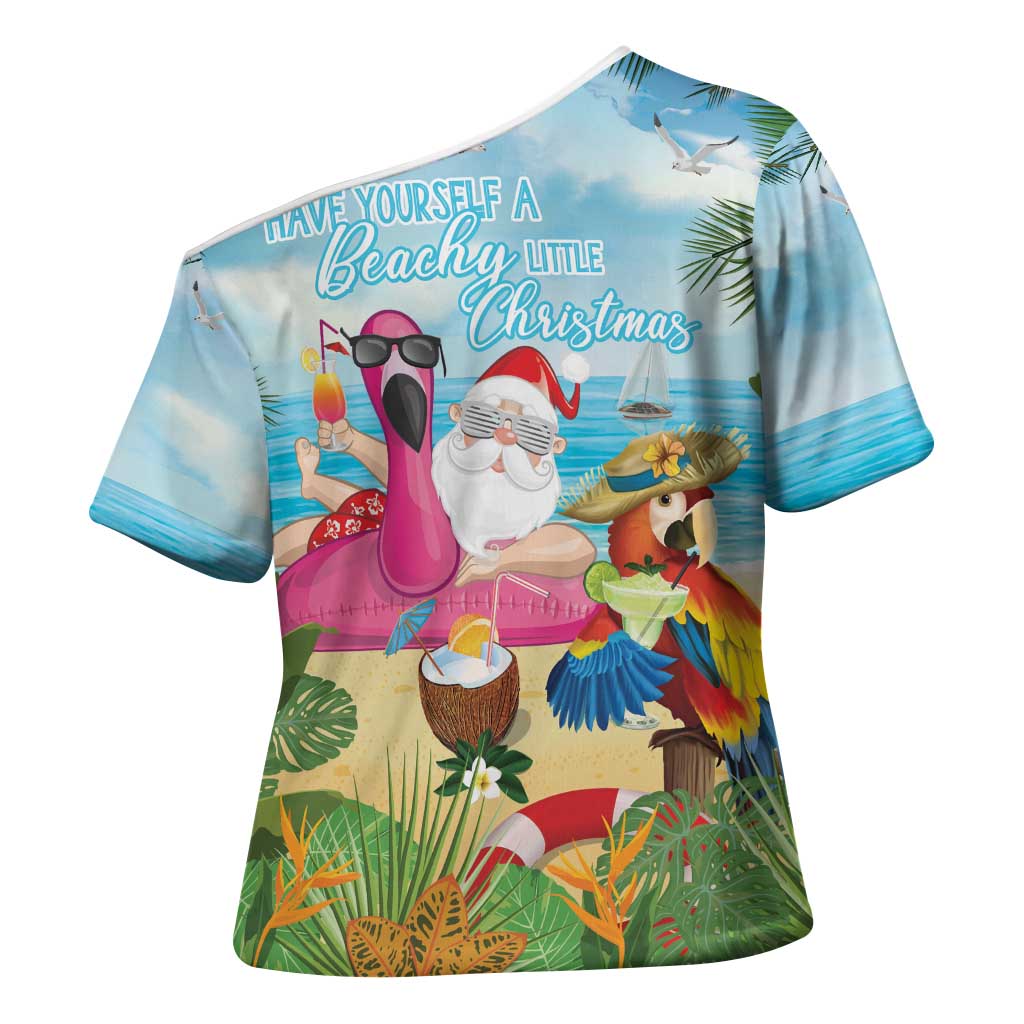 Have Yourself A Beachy Little Christmas Cross Shoulder Shirt with Santa Chilling - Polynesian Pride