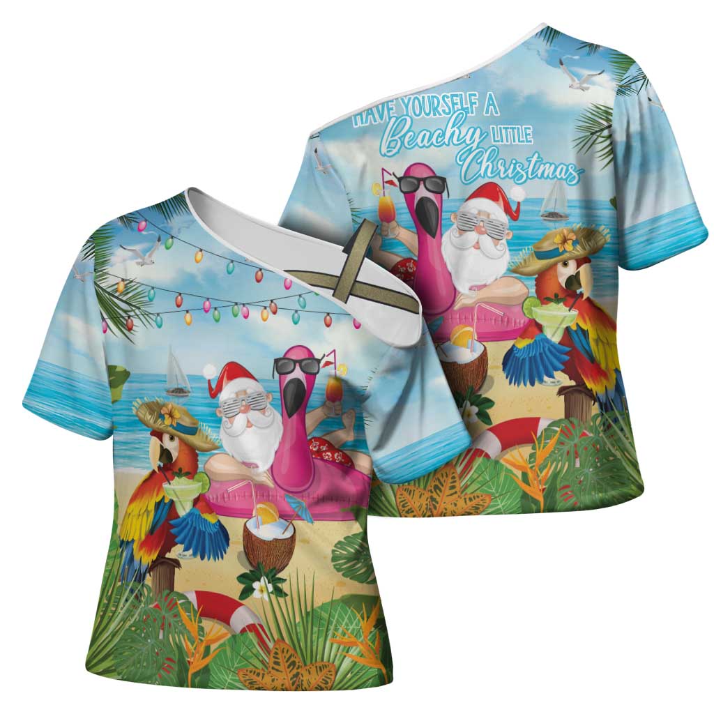 Have Yourself A Beachy Little Christmas Cross Shoulder Shirt with Santa Chilling - Polynesian Pride
