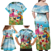 Have Yourself A Beachy Little Christmas Family Matching Off Shoulder Maxi Dress and Hawaiian Shirt with Santa Chilling - Polynesian Pride