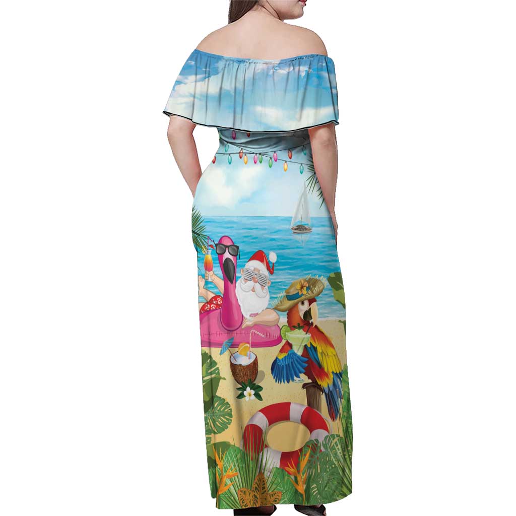 Have Yourself A Beachy Little Christmas Family Matching Off Shoulder Maxi Dress and Hawaiian Shirt with Santa Chilling - Polynesian Pride