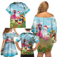 Have Yourself A Beachy Little Christmas Family Matching Off Shoulder Short Dress and Hawaiian Shirt with Santa Chilling - Polynesian Pride