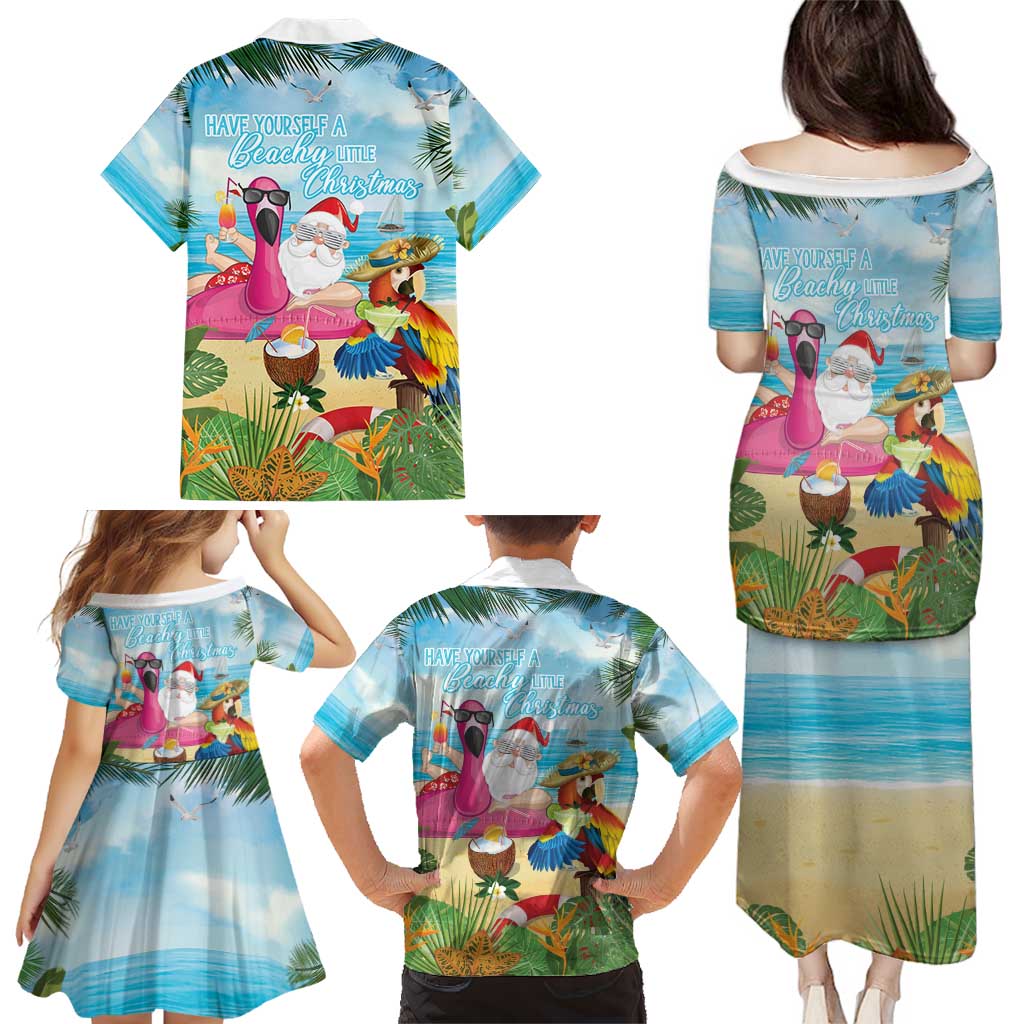 Have Yourself A Beachy Little Christmas Family Matching Puletasi and Hawaiian Shirt with Santa Chilling - Polynesian Pride