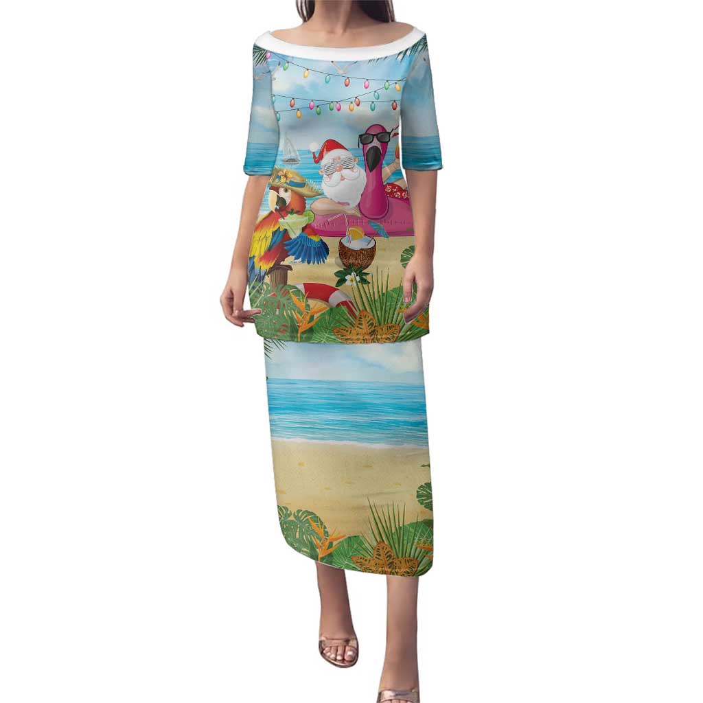 Have Yourself A Beachy Little Christmas Family Matching Puletasi and Hawaiian Shirt with Santa Chilling - Polynesian Pride