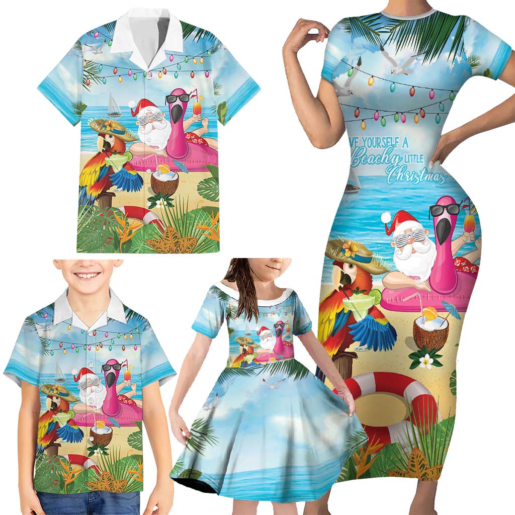 Have Yourself A Beachy Little Christmas Family Matching Short Sleeve Bodycon Dress and Hawaiian Shirt with Santa Chilling - Polynesian Pride